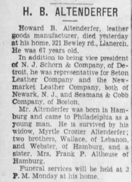 Howard Altenderfer dies